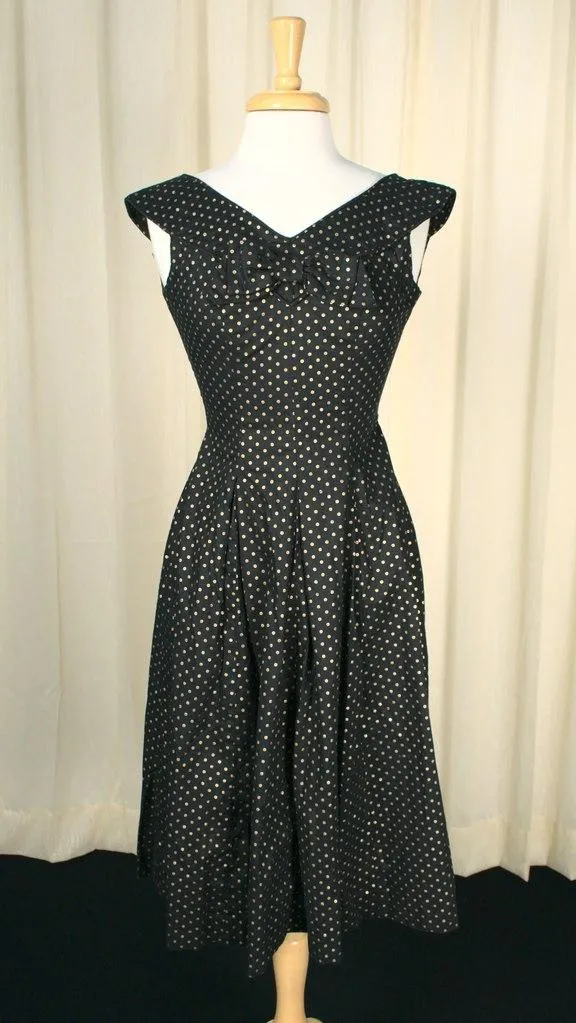 1950s Gold & Black Dot Dress