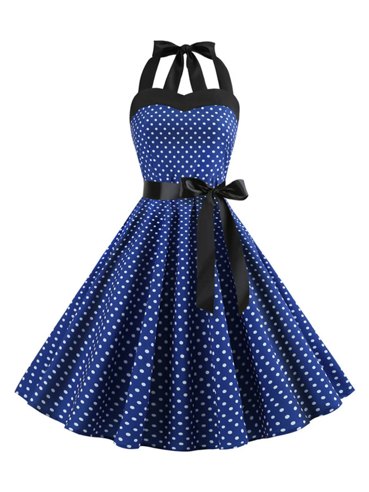 1950s Polka Dot Bow Tie Halter Swing Dress