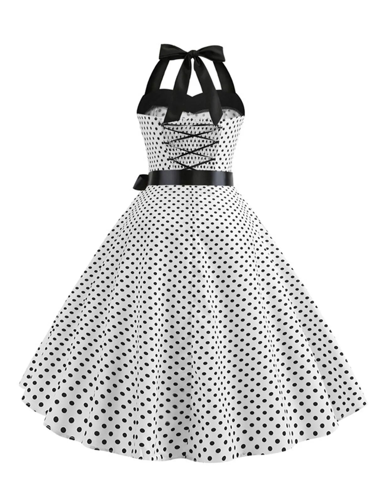 1950s Polka Dot Bow Tie Halter Swing Dress