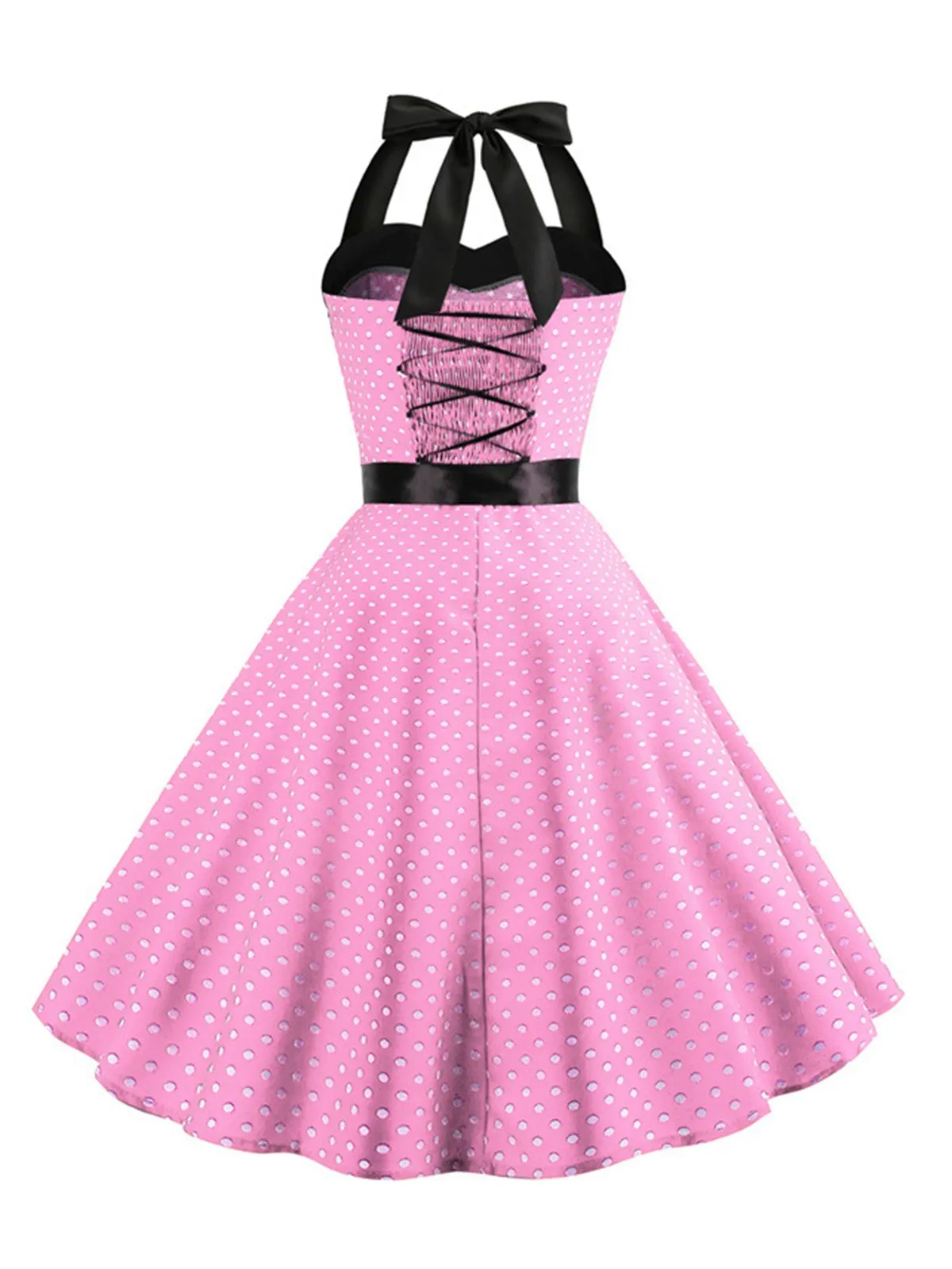 1950s Polka Dot Bow Tie Halter Swing Dress