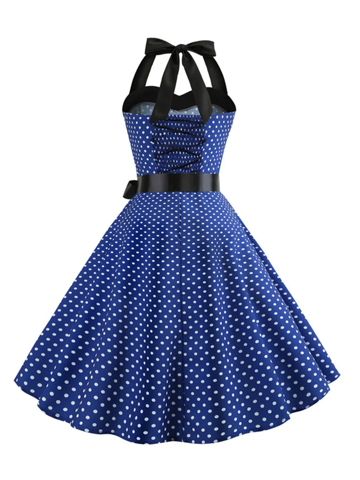 1950s Polka Dot Bow Tie Halter Swing Dress