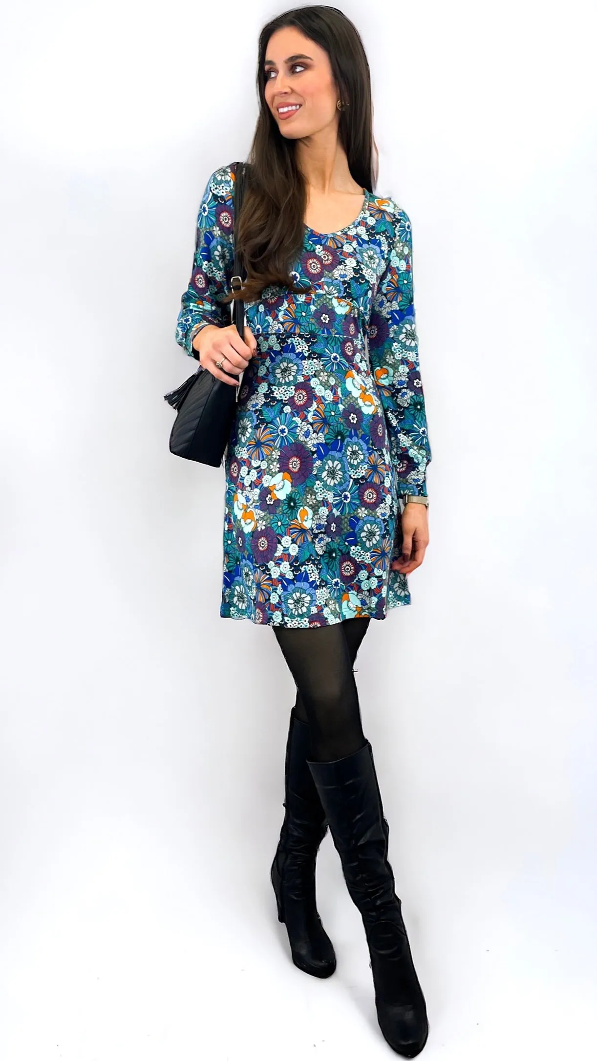 4-A1334 Blue Floral Tunic Dress