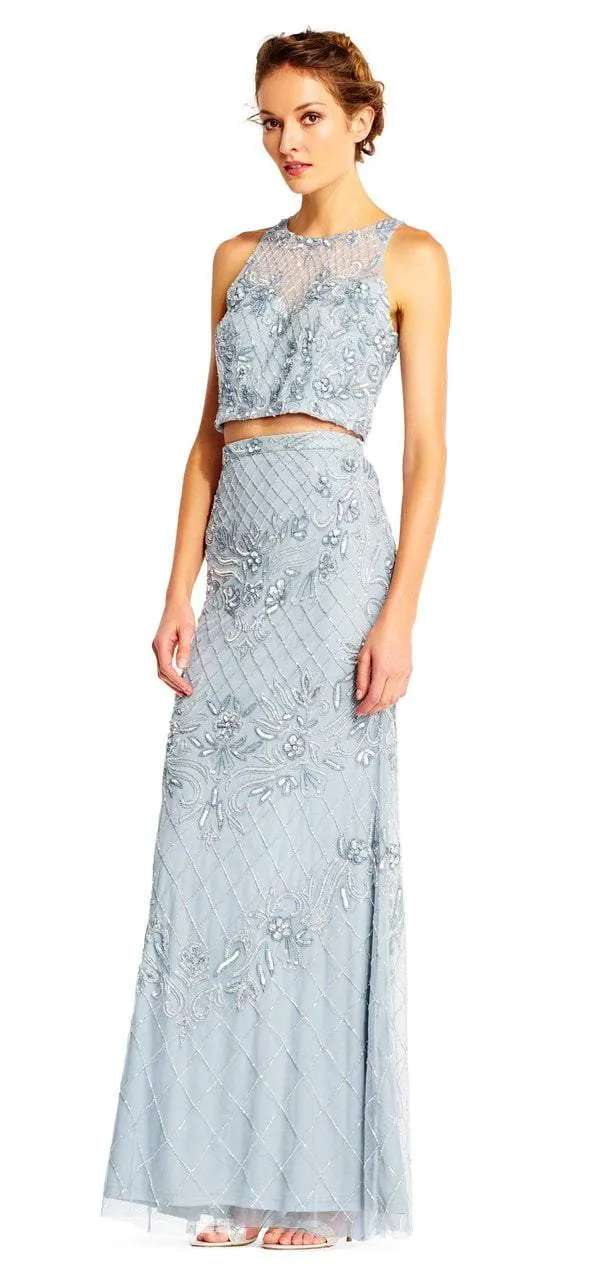 Adrianna Papell - AP1E201534 Beaded Halter Illusion Two Piece Gown