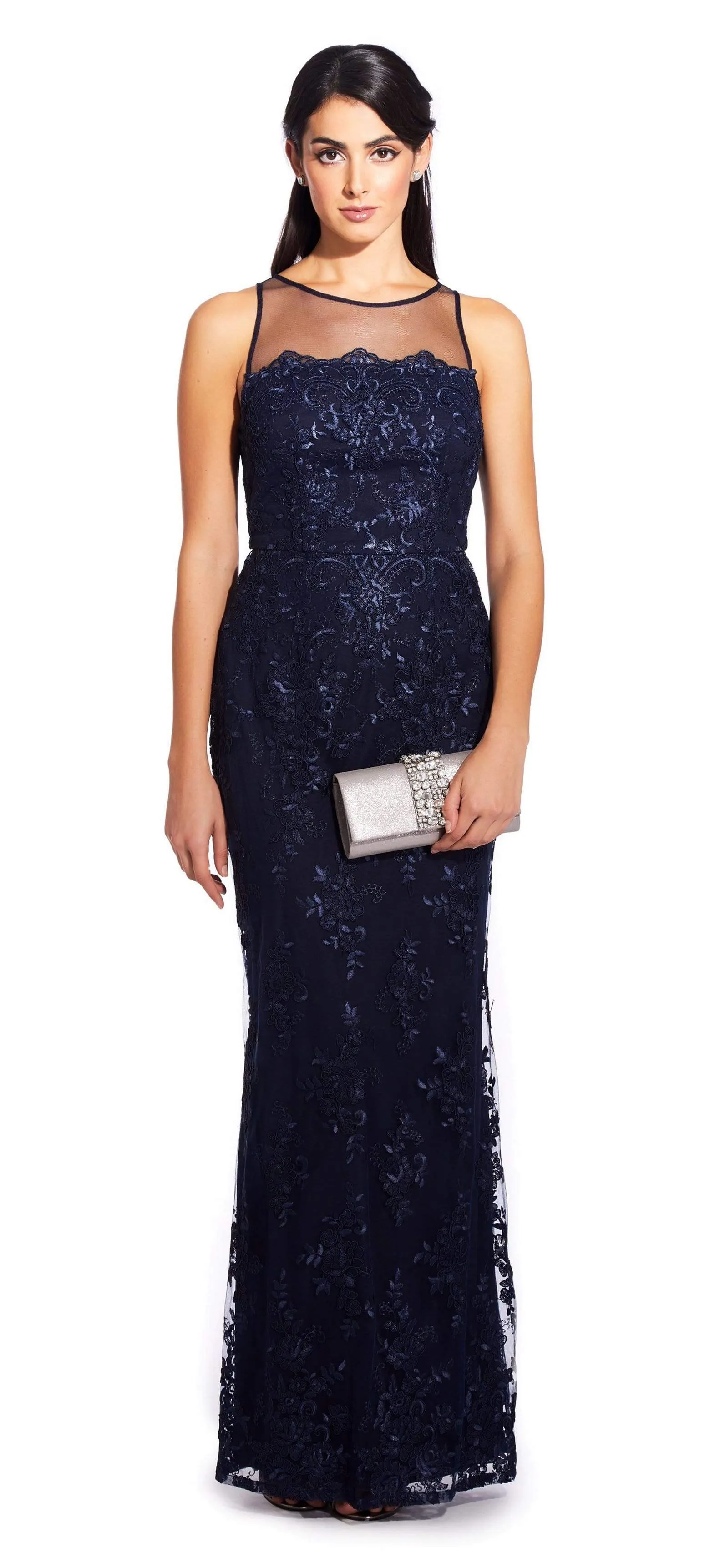 Adrianna Papell - AP1E204699 Embroidered Illusion Sheath Dress