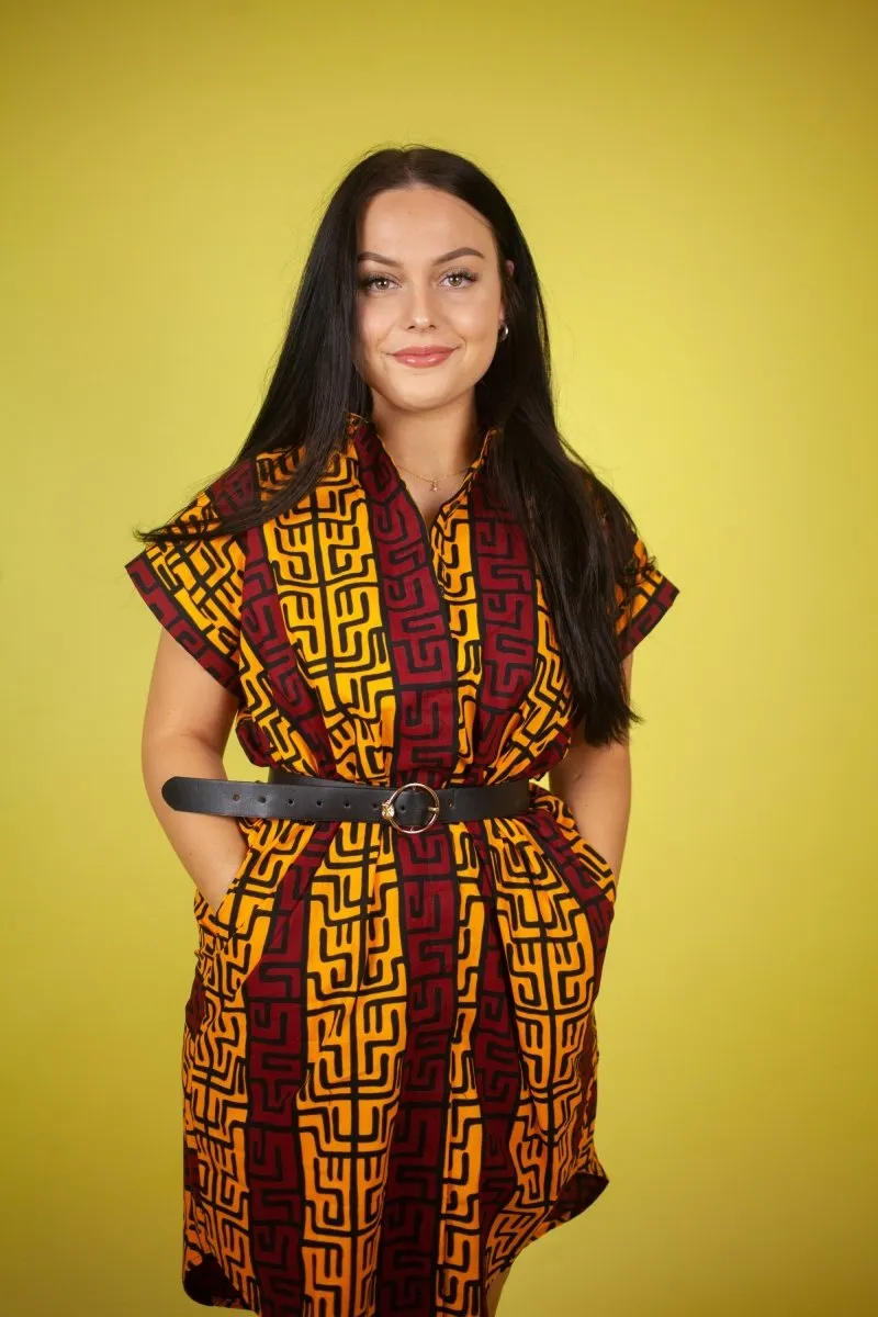 African Dress In Read & Yellow