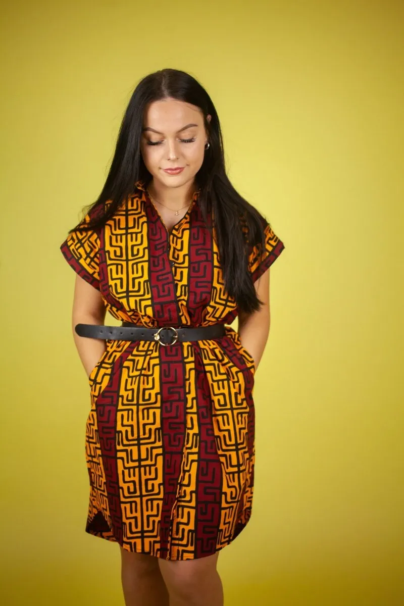 African Dress In Read & Yellow