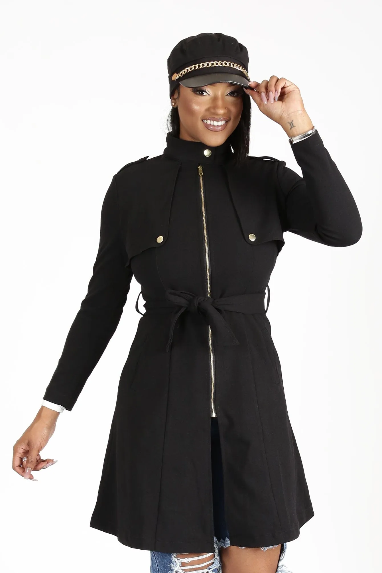 After You Fall Mock collar Pleated Jacket Dress