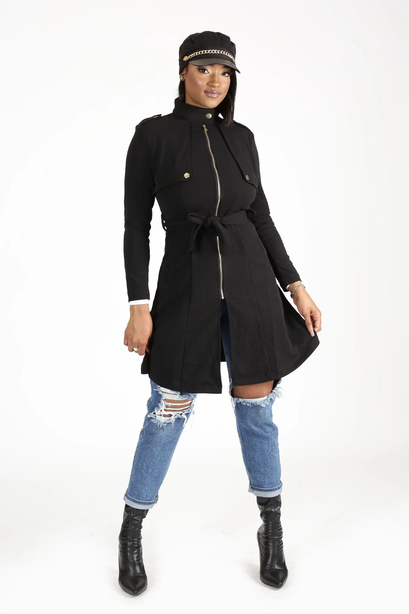 After You Fall Mock collar Pleated Jacket Dress