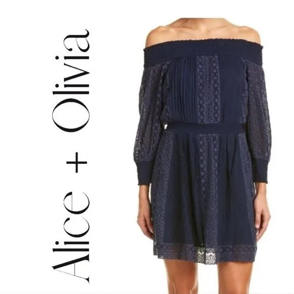 Alice Olivia blue lace off shoulder mini dress