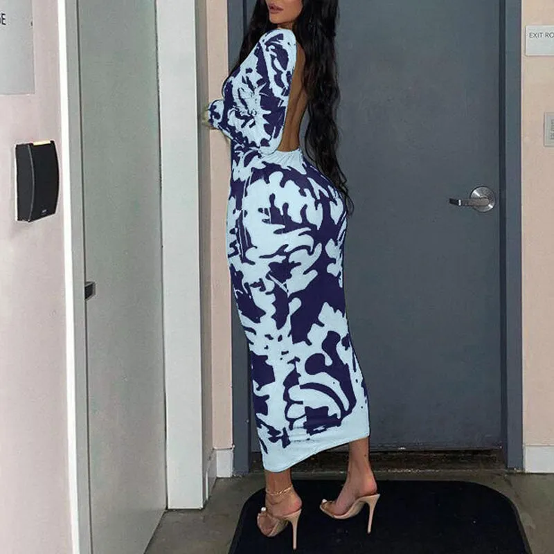 Backless Long Sleeve Bodycon Maxi Dress