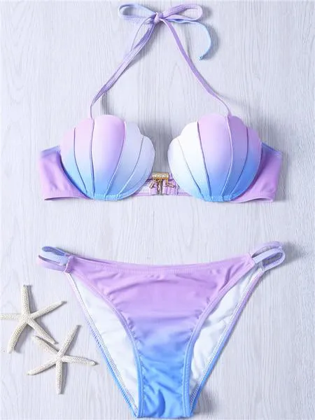 Bandeau Gradient Color Halter Bikini Set