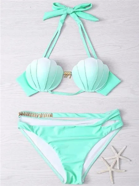 Bandeau Gradient Color Halter Bikini Set