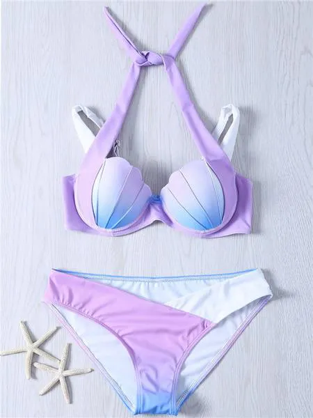 Bandeau Gradient Color Halter Bikini Set