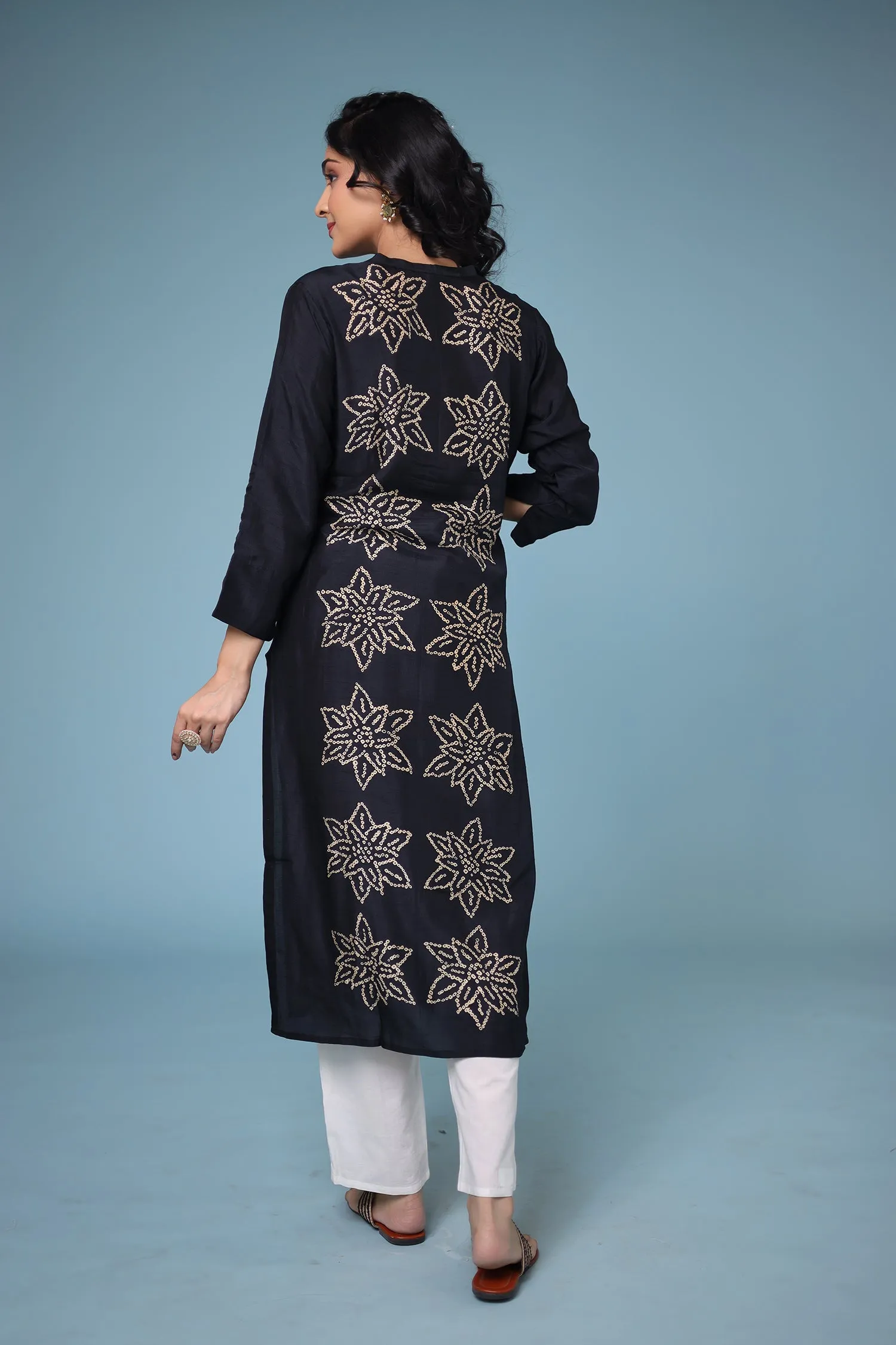 Bandhej Silk blend Straight Cut Kurta