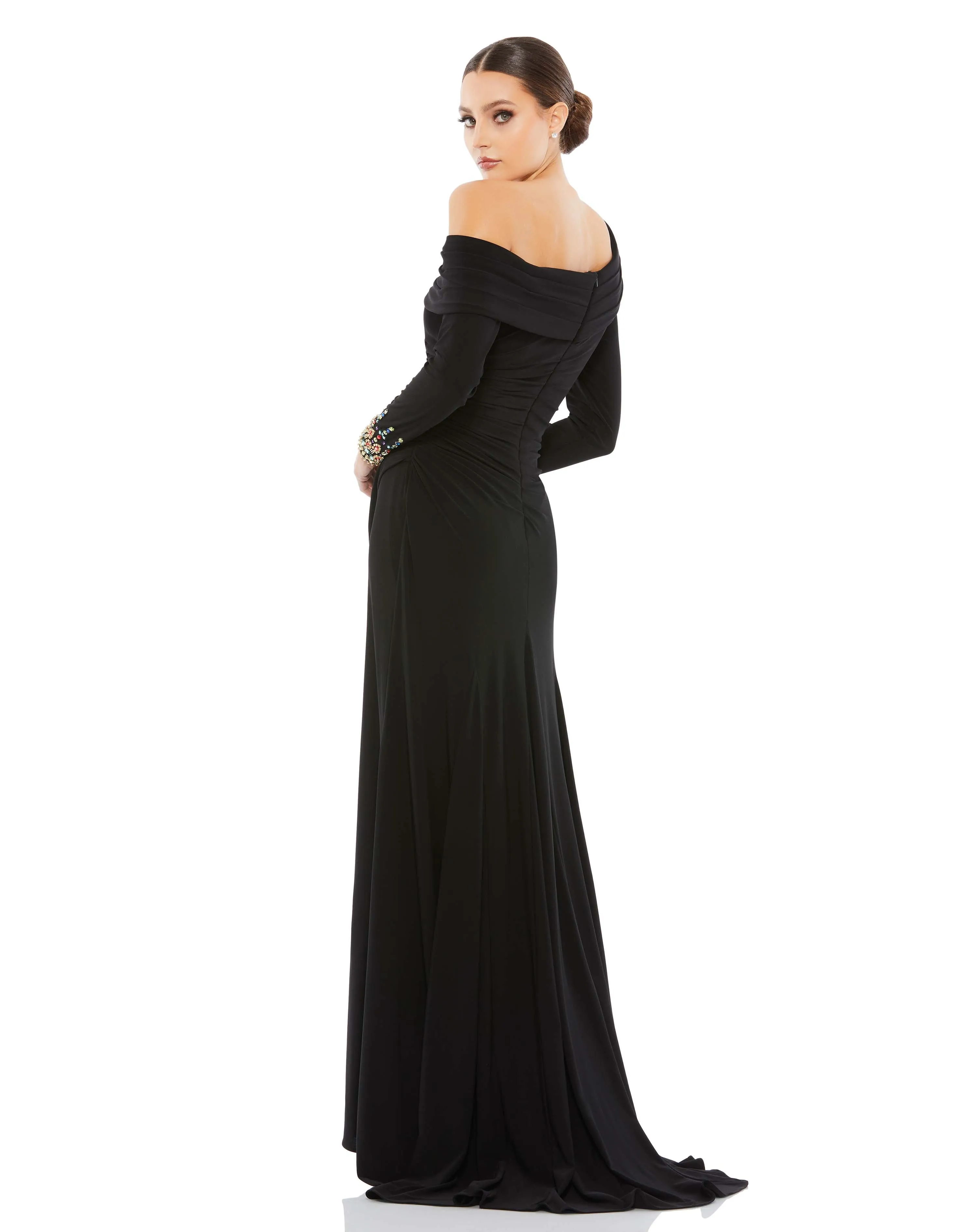 Beaded Cuff Drop Shoulder Faux Wrap Gown