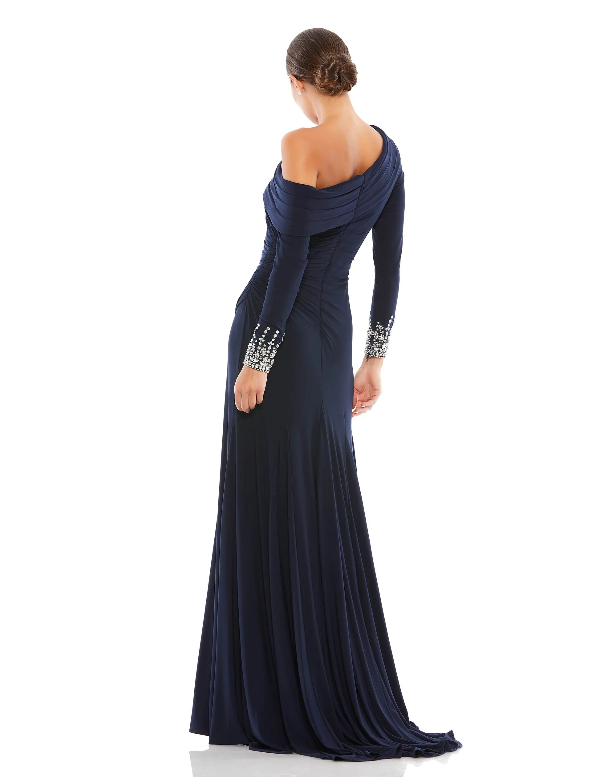 Beaded Cuff Drop Shoulder Faux Wrap Gown