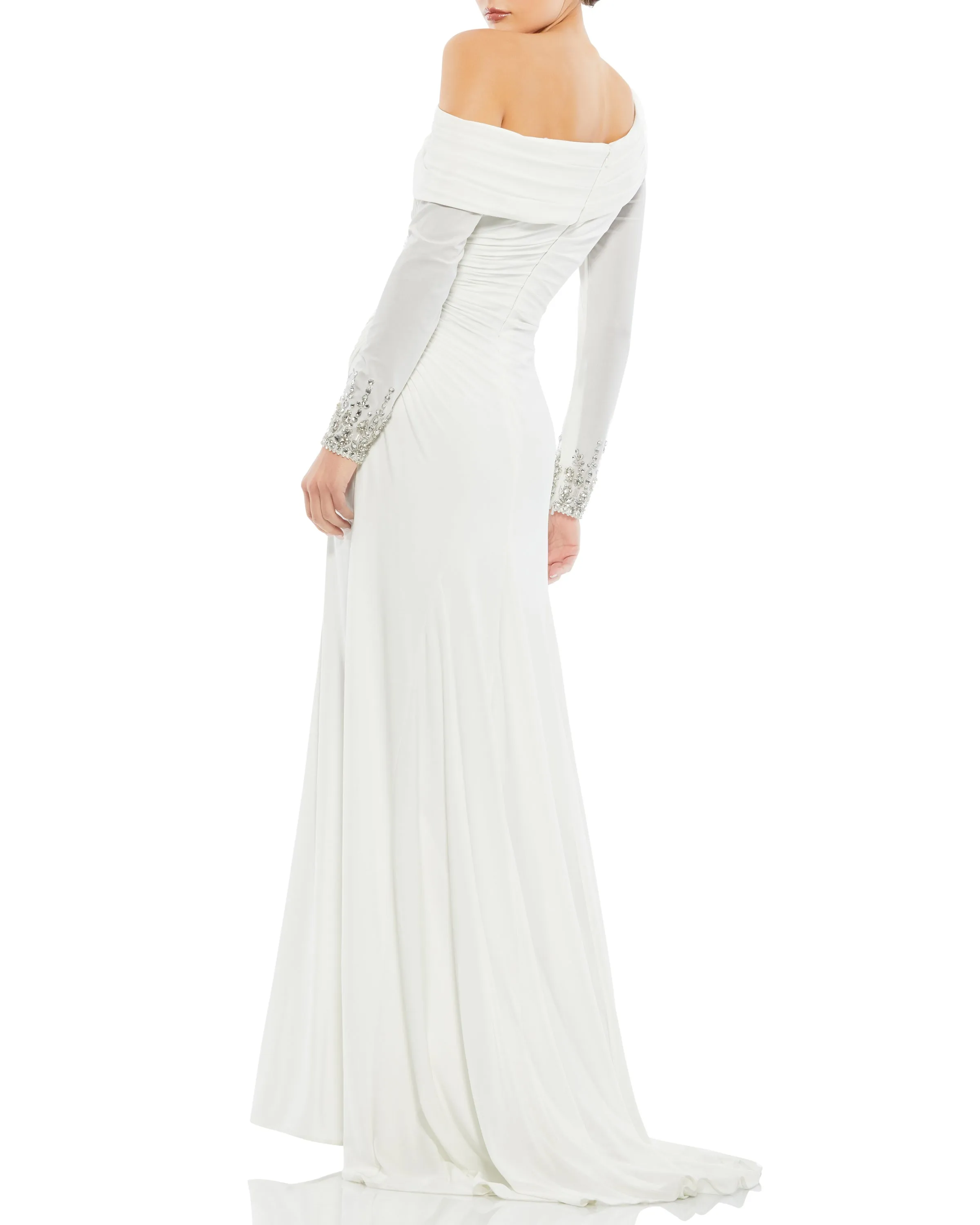 Beaded Cuff Drop Shoulder Faux Wrap Gown