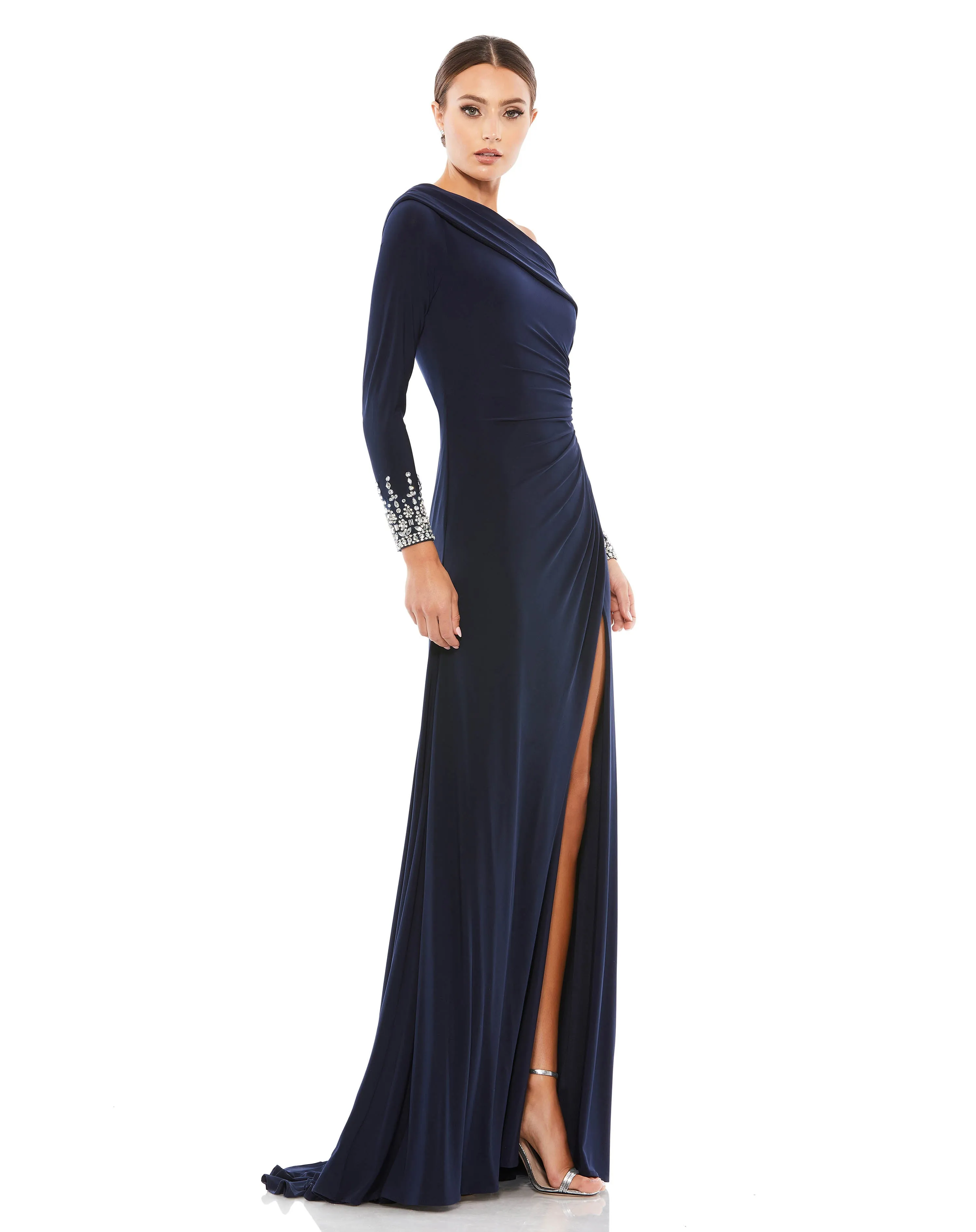 Beaded Cuff Drop Shoulder Faux Wrap Gown