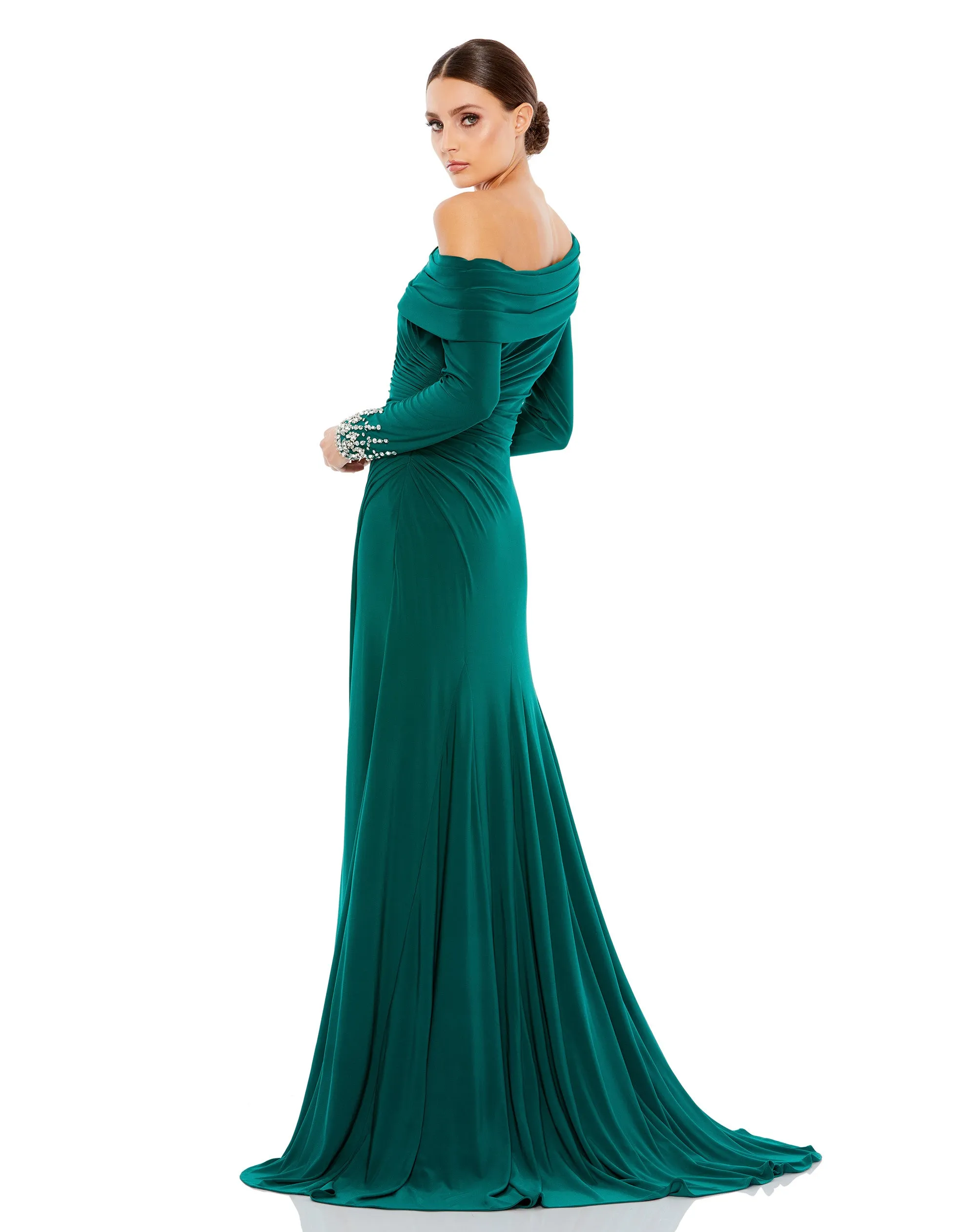 Beaded Cuff Drop Shoulder Faux Wrap Gown