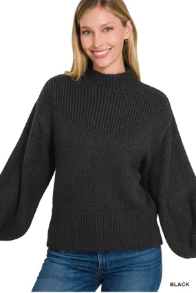 Black Balloon Sleeve Mock Neck Sweater TW-2021Y