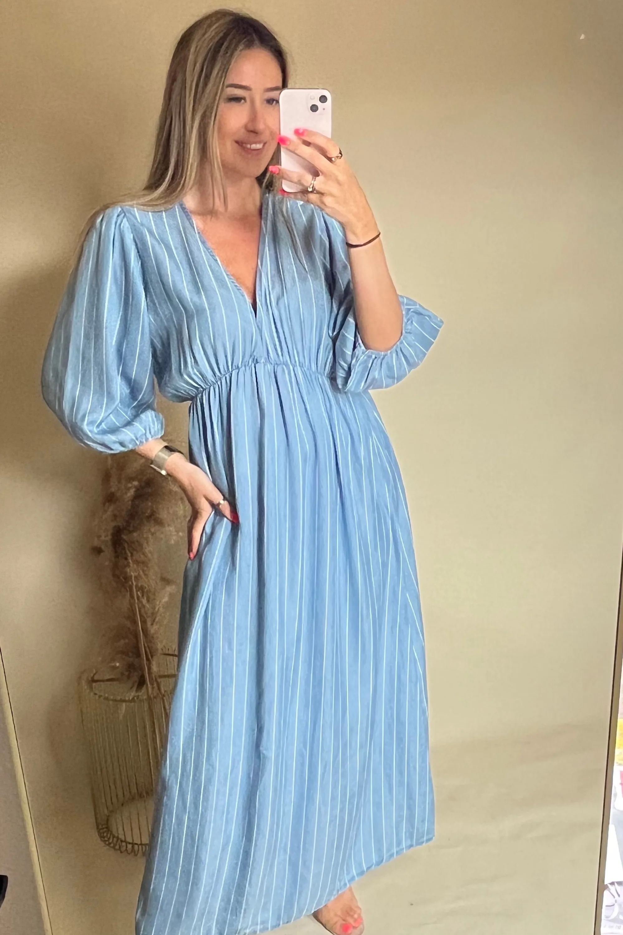 Blue stripe midi dress