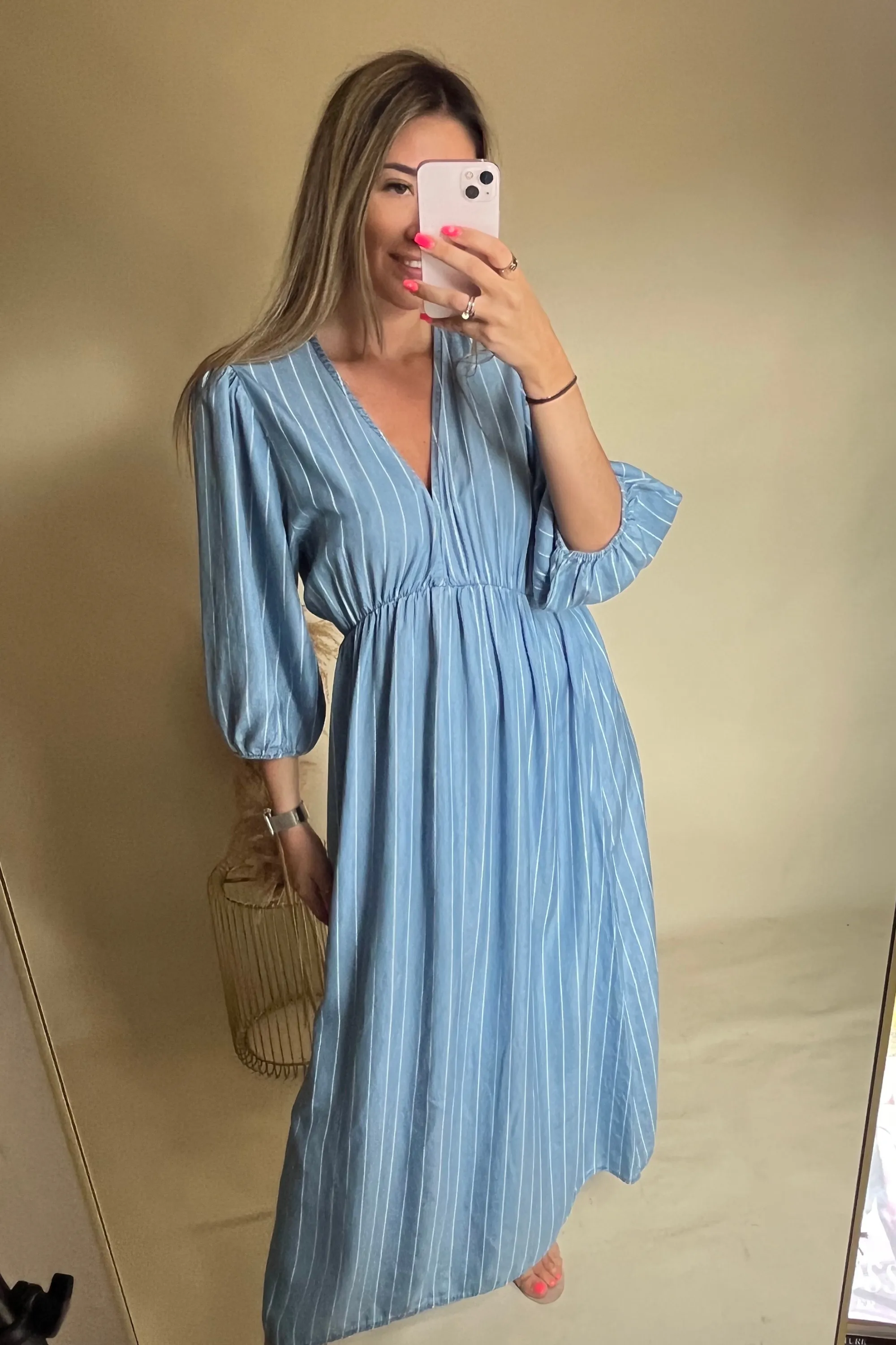 Blue stripe midi dress