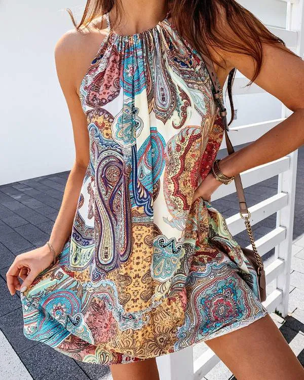 Boho Halter Sleeveless Mini Dress