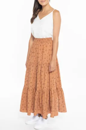 California Rust Spring Ditsy Tiered Midi Skirt