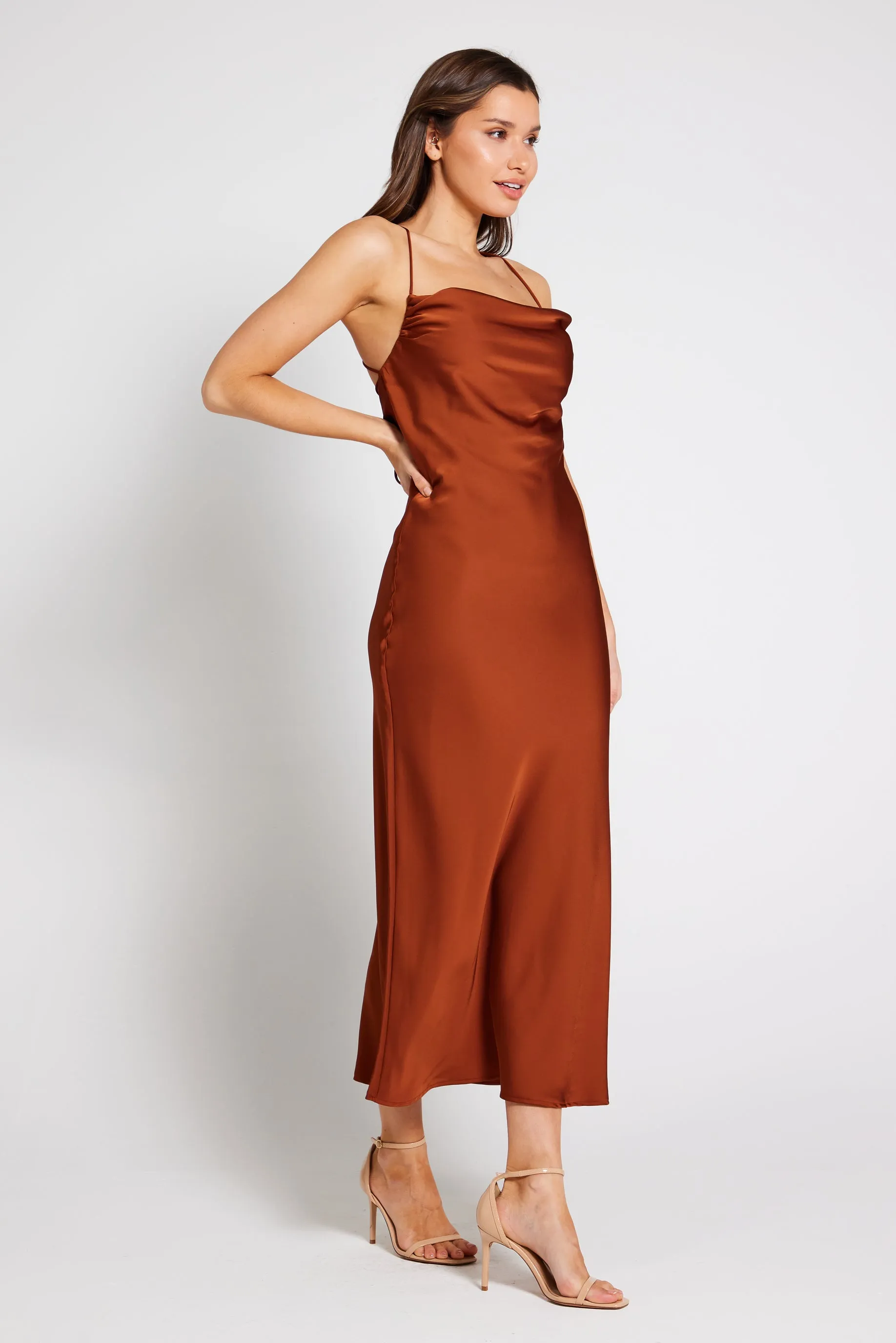 Chelsea Cowl Neck Backless Dress - Rust