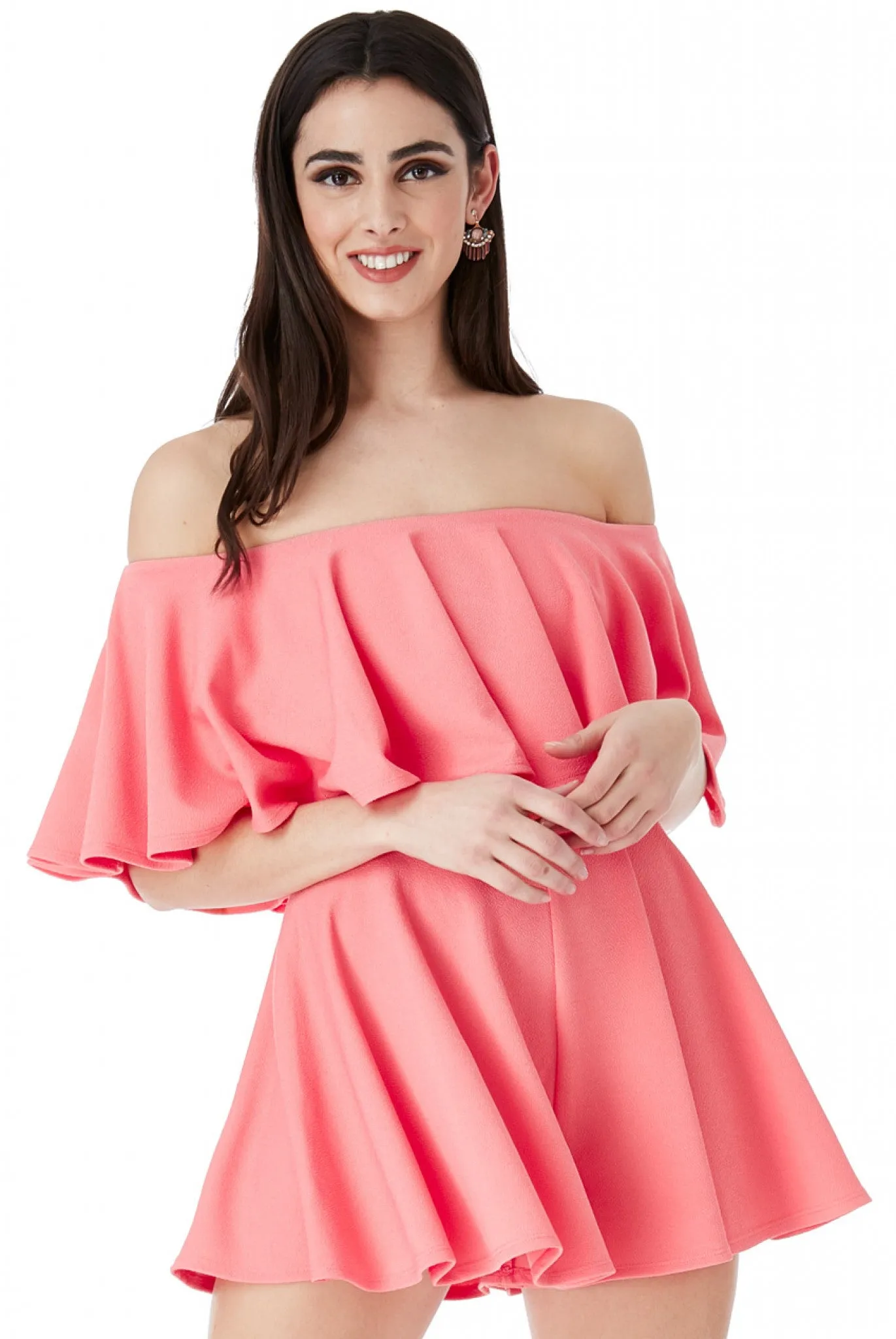 City Goddess Off The Shoulder Frill Neck Skater Playsuit