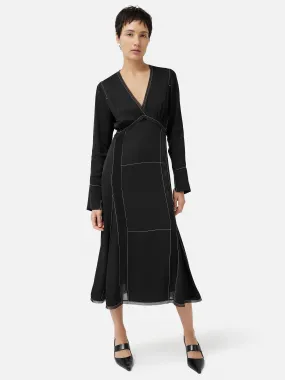 Contrast Stitch Viscose Dress | Black