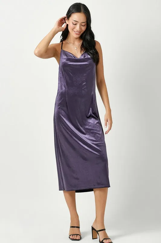 Cowl Neck Velvet Long Slip Dress