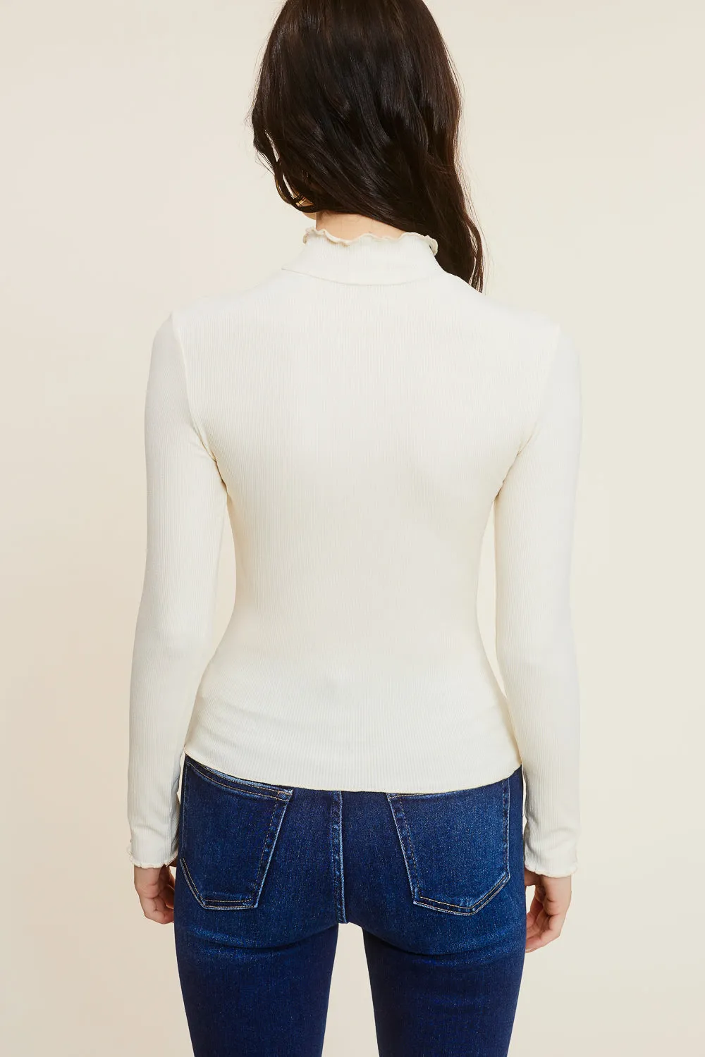 Cream Long Sleeve Mock Neck Top