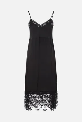 crepe de chine slip dress with lace trims