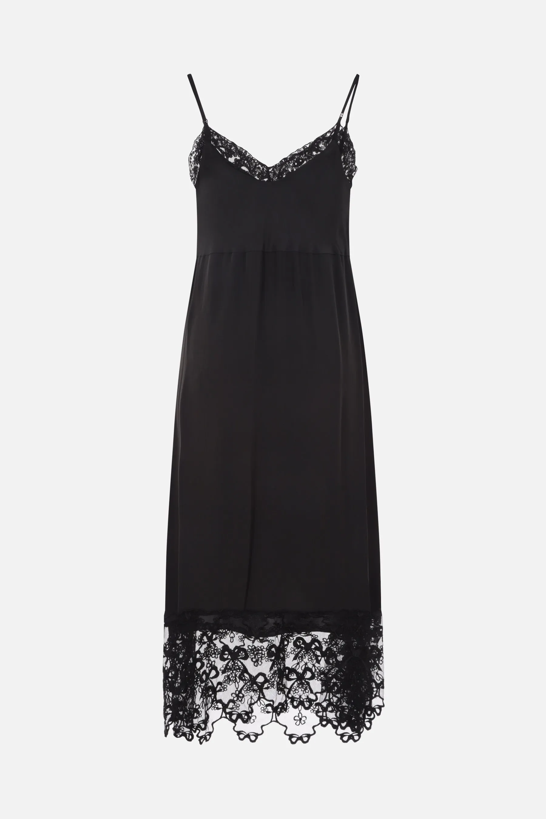 crepe de chine slip dress with lace trims