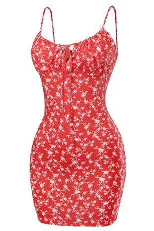 Daisy Red Floral Bodycon Dress