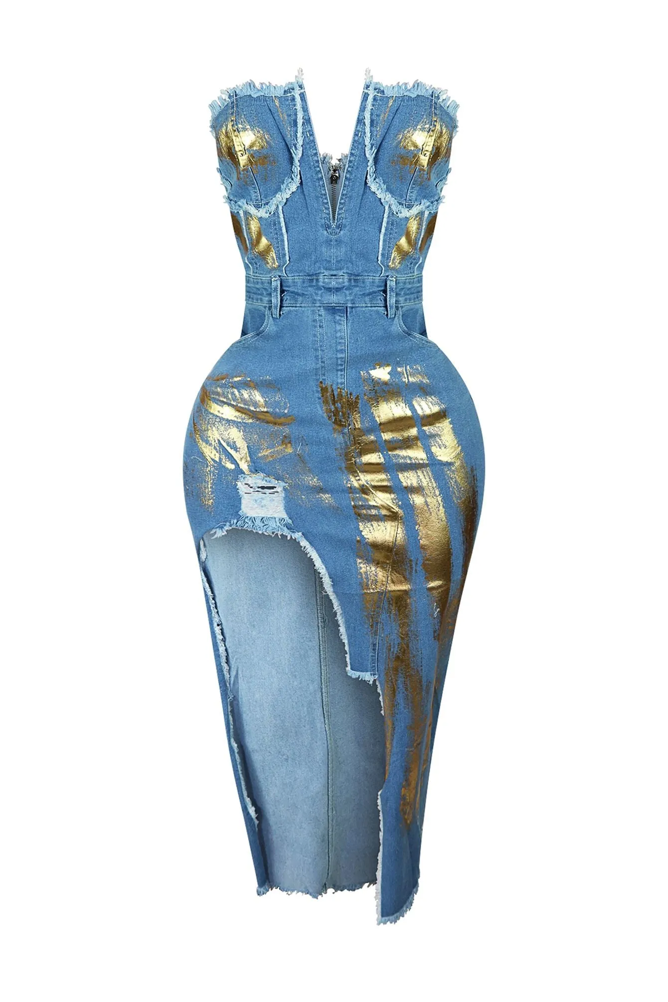 Dezi Metallic Detail Wired Denim Dress