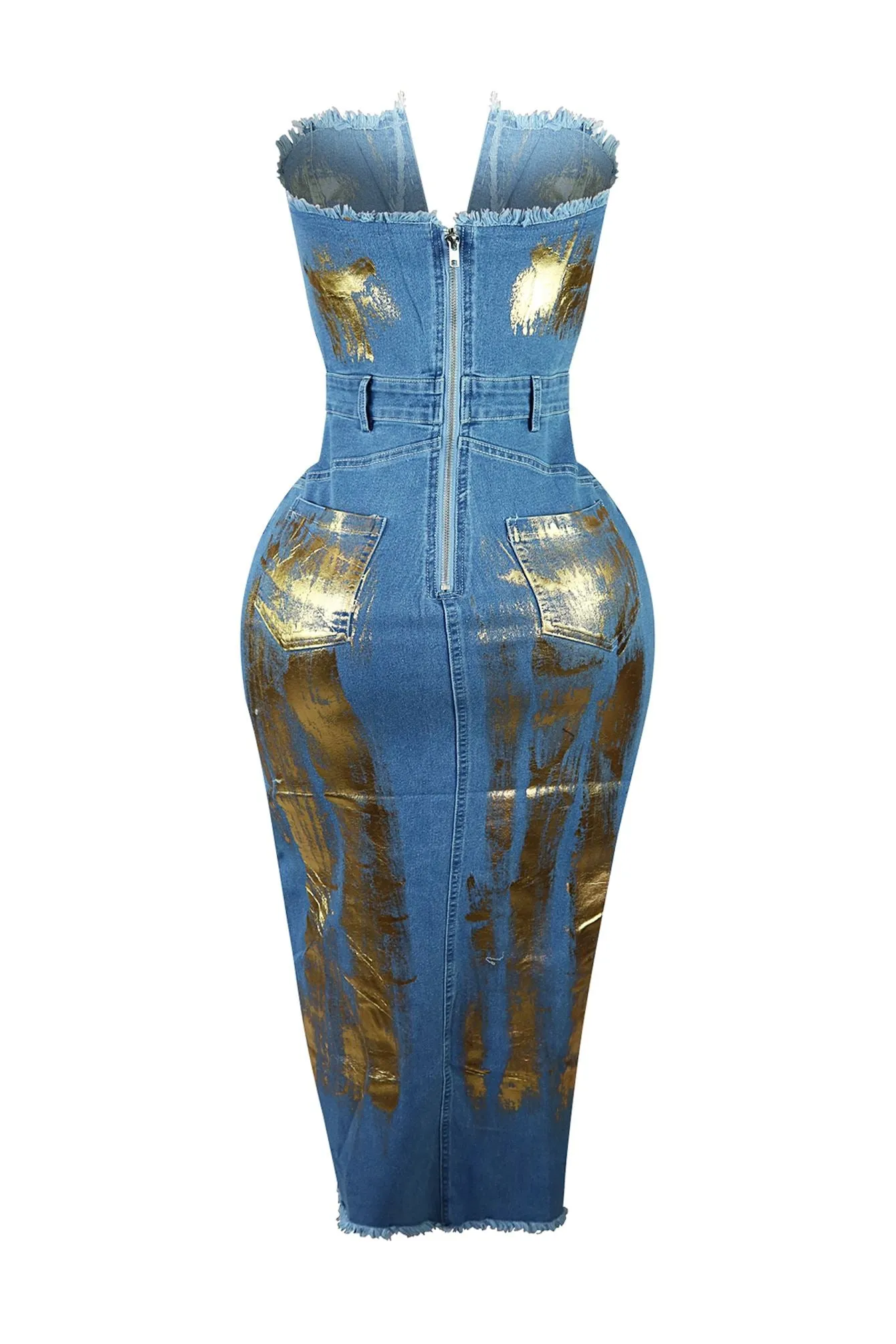 Dezi Metallic Detail Wired Denim Dress