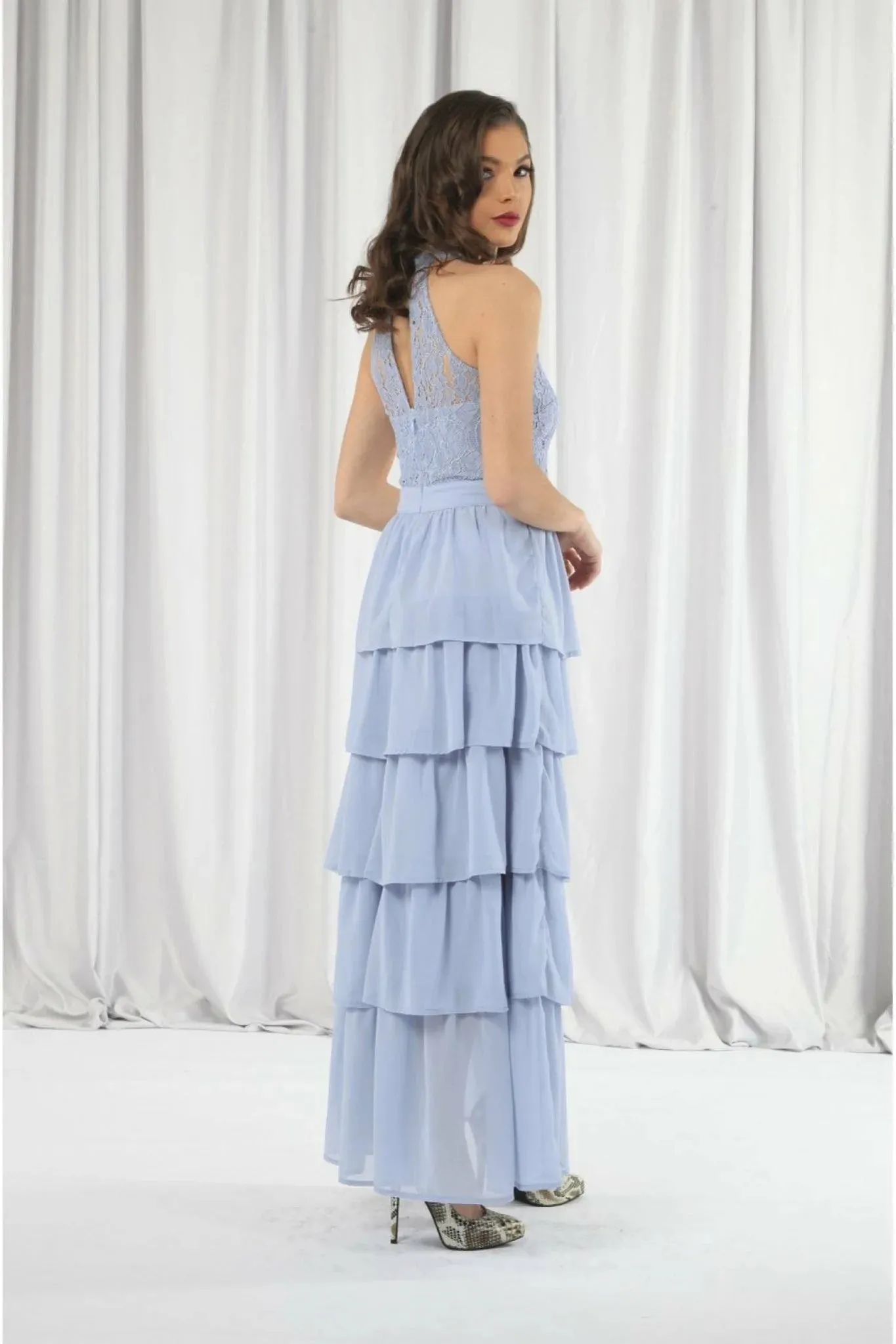 Double Second Light Blue Tiered Bridesmaid Dress