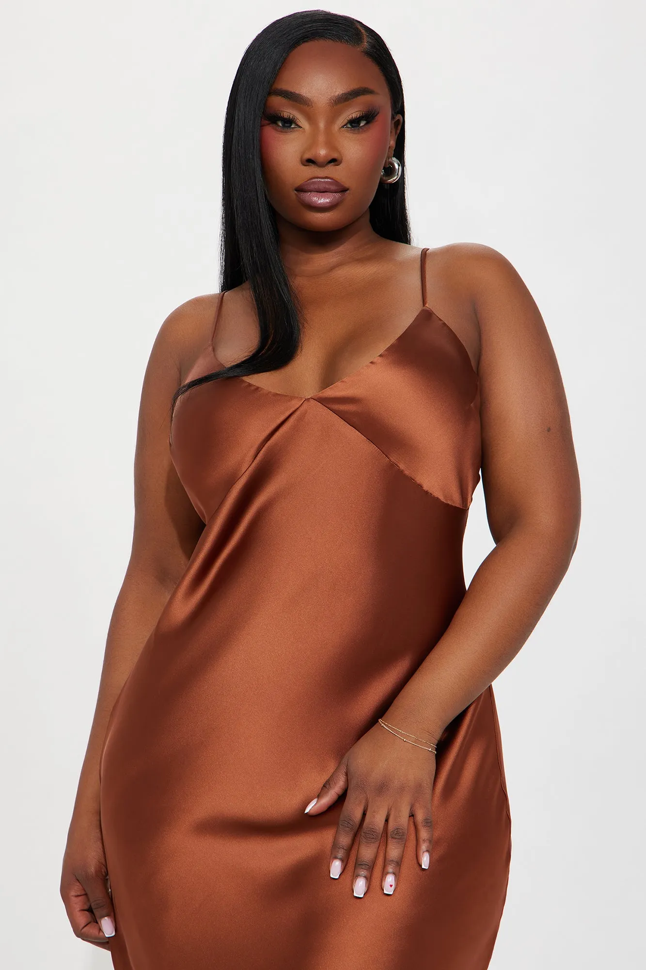 Draped in Satin Maxi Dress - Chocolate