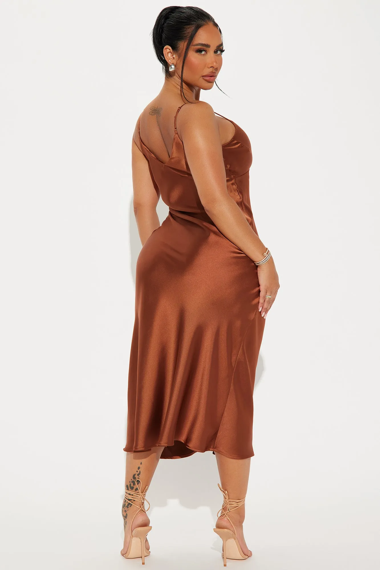 Draped in Satin Maxi Dress - Chocolate