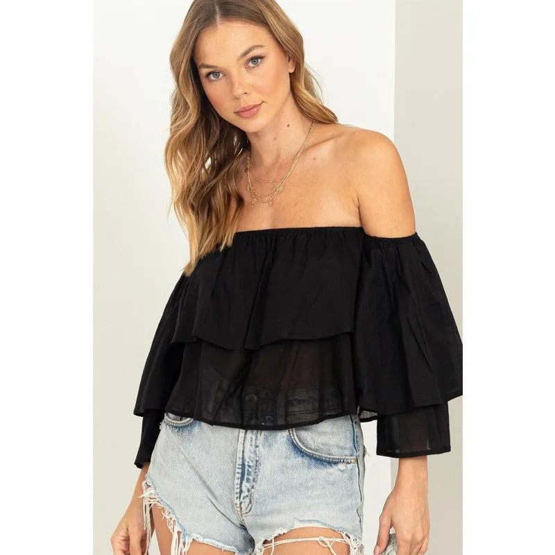 Easy Win Off the Shoulder Tiered Blouse