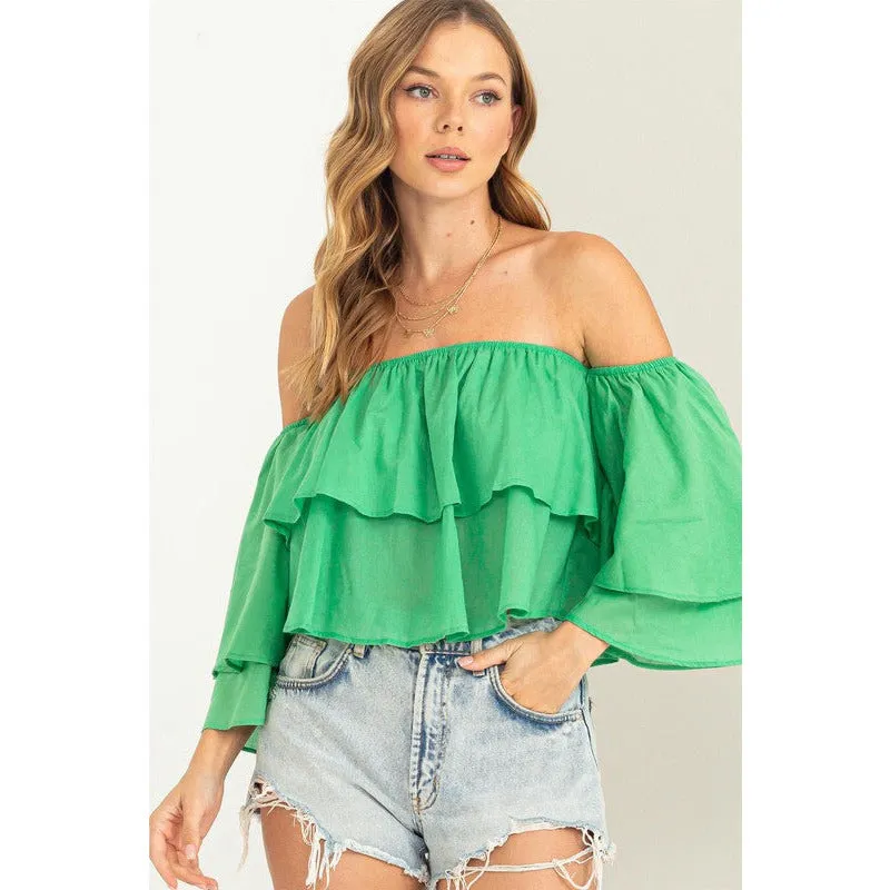 Easy Win Off the Shoulder Tiered Blouse