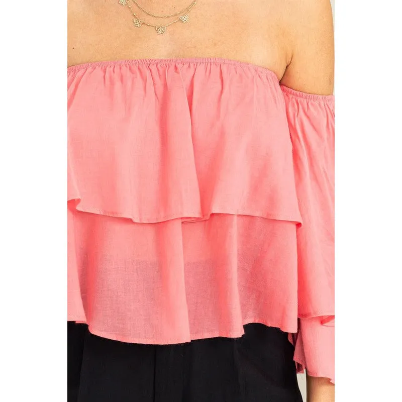 Easy Win Off the Shoulder Tiered Blouse