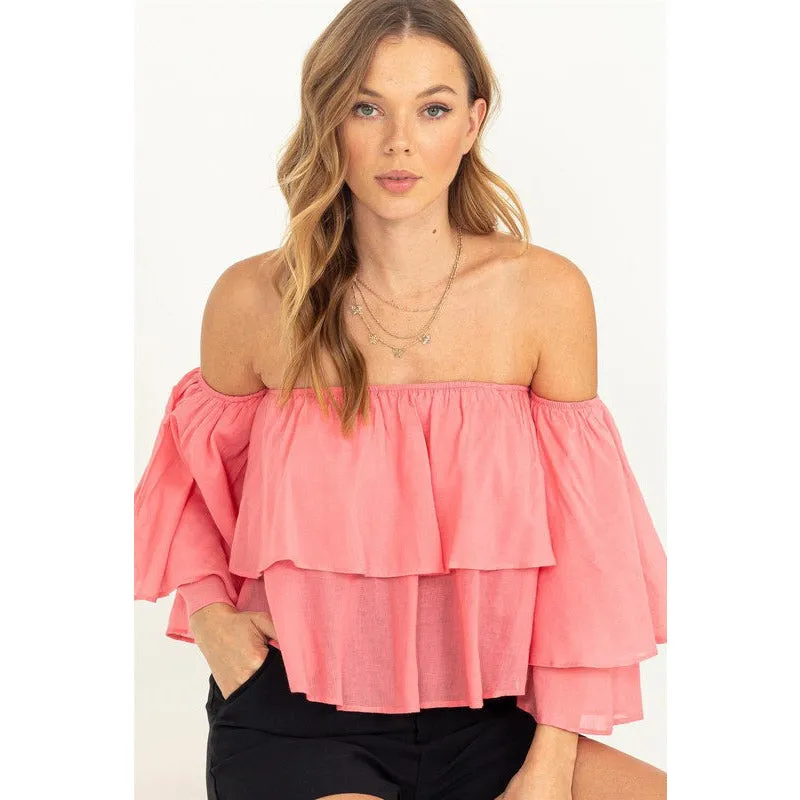 Easy Win Off the Shoulder Tiered Blouse