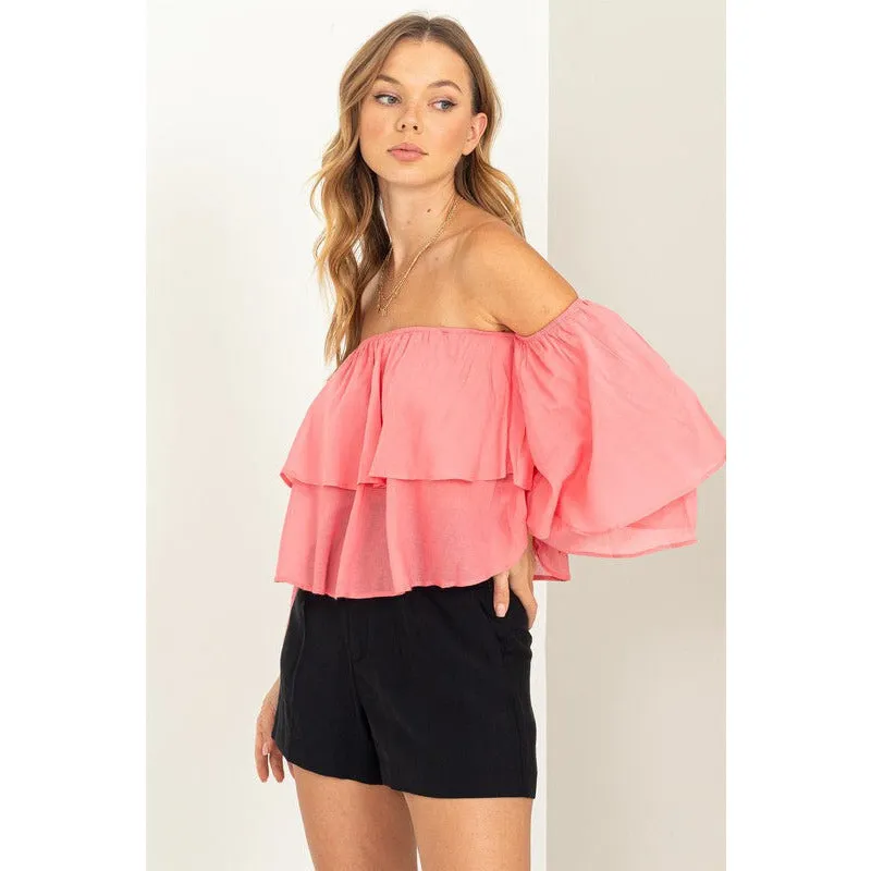 Easy Win Off the Shoulder Tiered Blouse