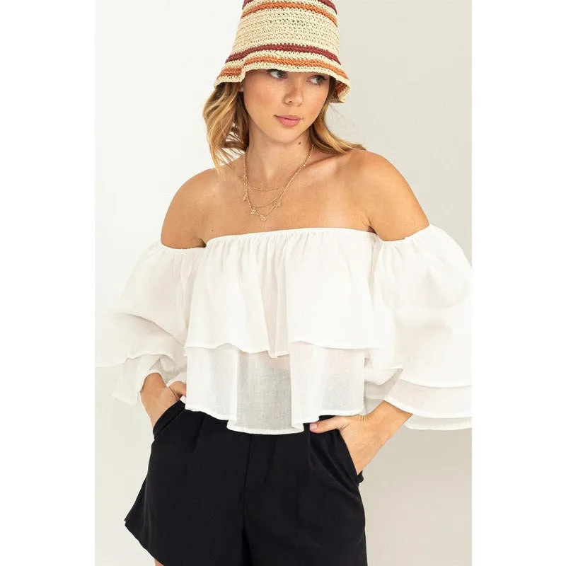 Easy Win Off the Shoulder Tiered Blouse