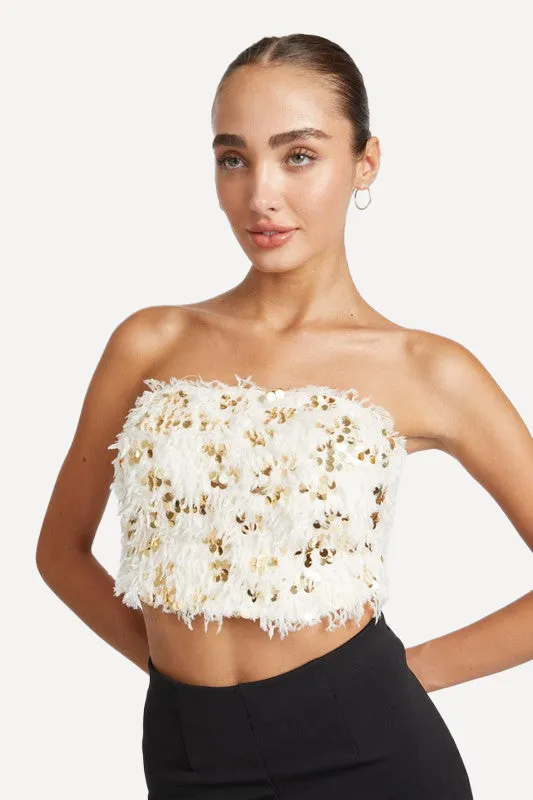 Feather Strapless Top