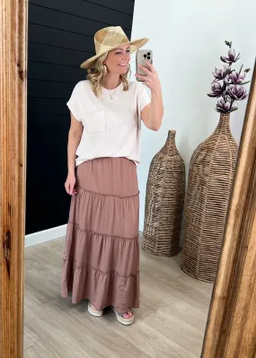 FINAL SALE - Brown Tiered Maxi Skirt