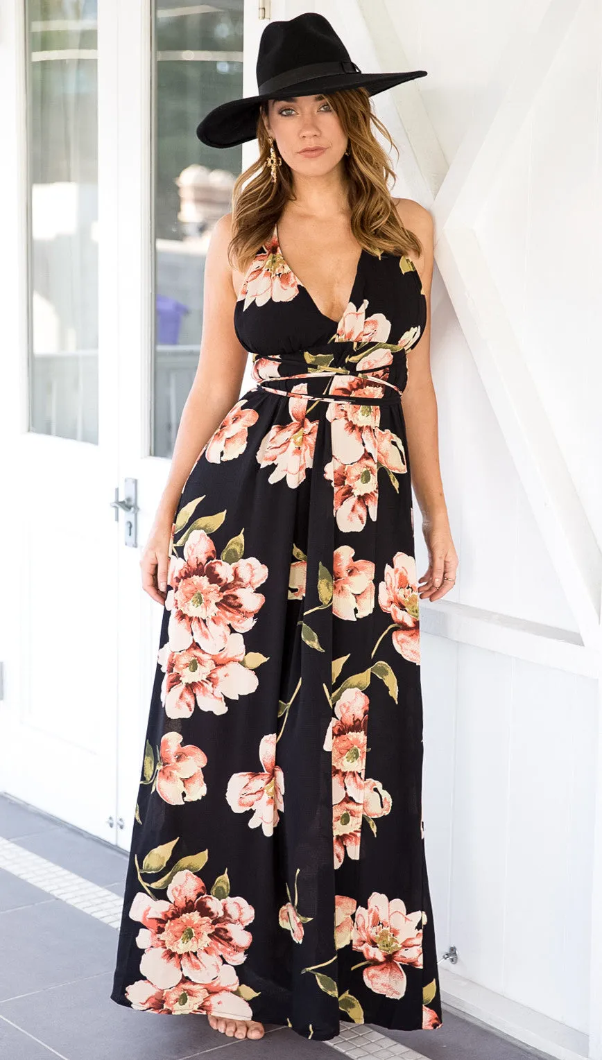 Floral Backless Slit Maxi Dress